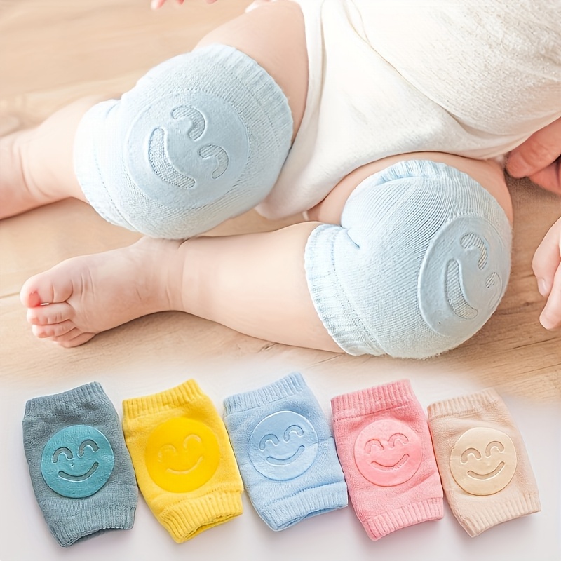 Children's Anti-Slip Dot-Glued Joyful Face Knee Pads, Newborn Terrycloth Thickened Crawling Wrist Guards, Children's Knee Pads