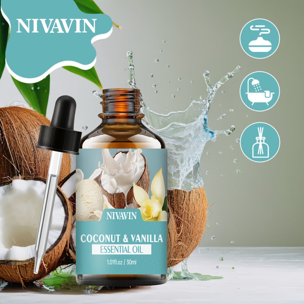 30Ml Coconut & Vanilla Essential Oil, with a Rich And Long-Lasting Fragrance, Suitable for Freshening The Air. It Can Be Used in Various Home Settings Such As Study Rooms, Bedrooms, Living Rooms