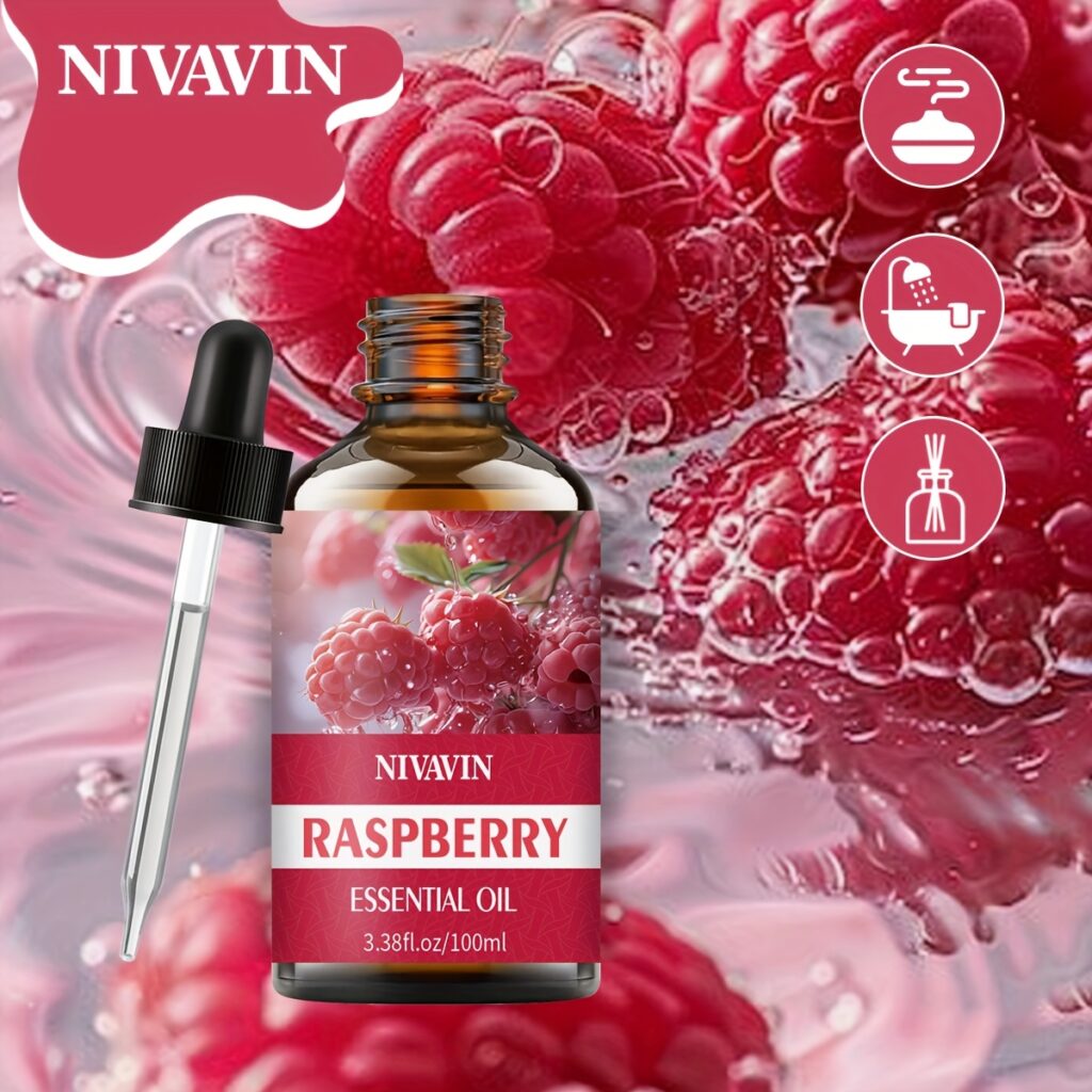 100ml Raspberry Essential Oil, with a Sweet and Fruity Fragrance That Leaves the Air Fresh and Clean for a Long Time, Helping to Uplift Your Mood. Suitable for Various Scenarios Such as the Office, Sleep, and Entertainment. Can Also Be Used for DIY