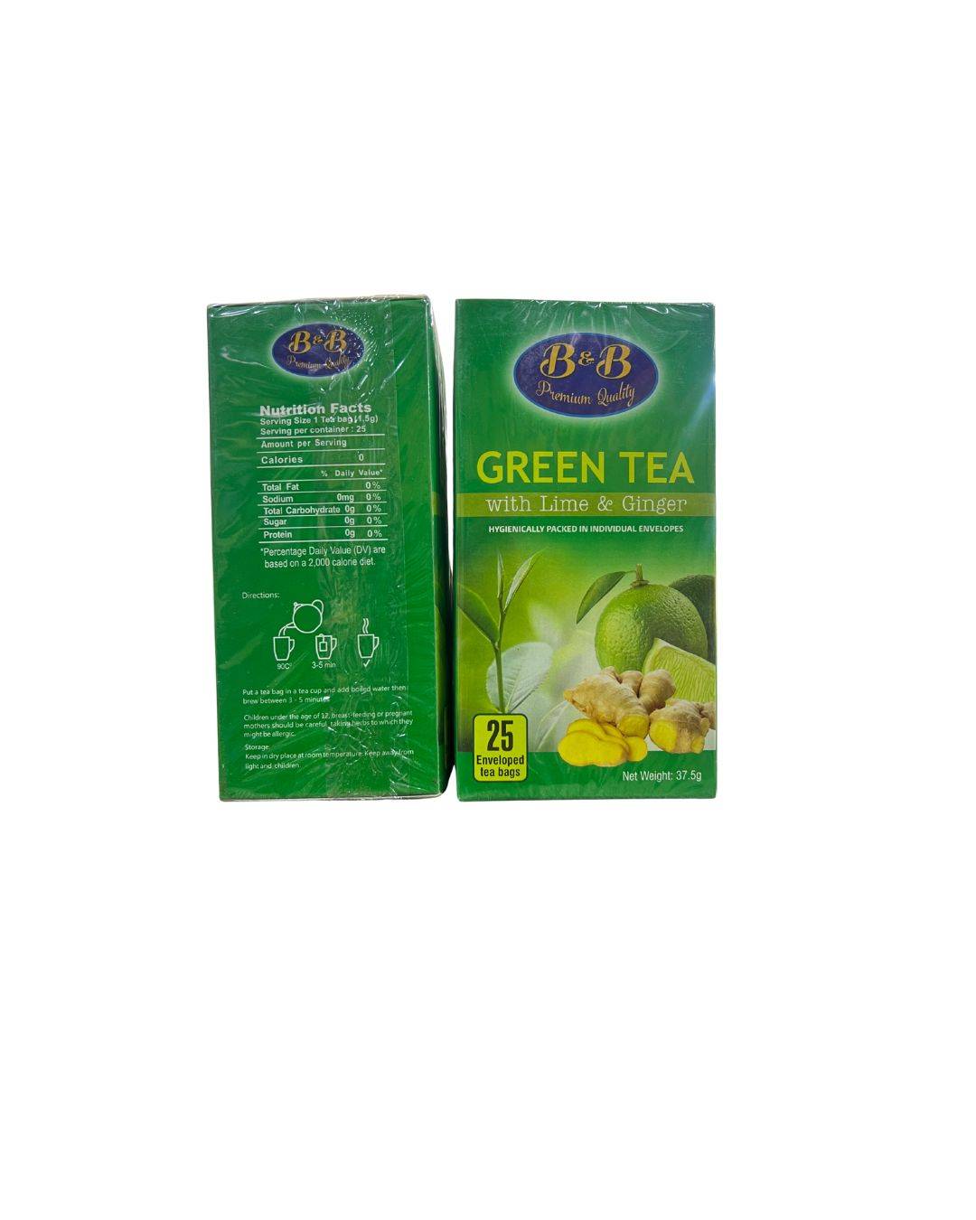 B & B Green Tea Lime And Ginger (25 Bags) 37.5g