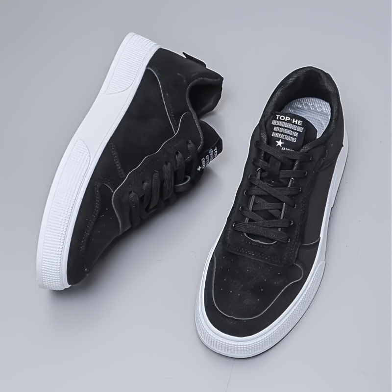 Men'S Fashion Sneakers, Solid Color PU Upper with Thick Sole, Comfortable And Durable Skate Shoes