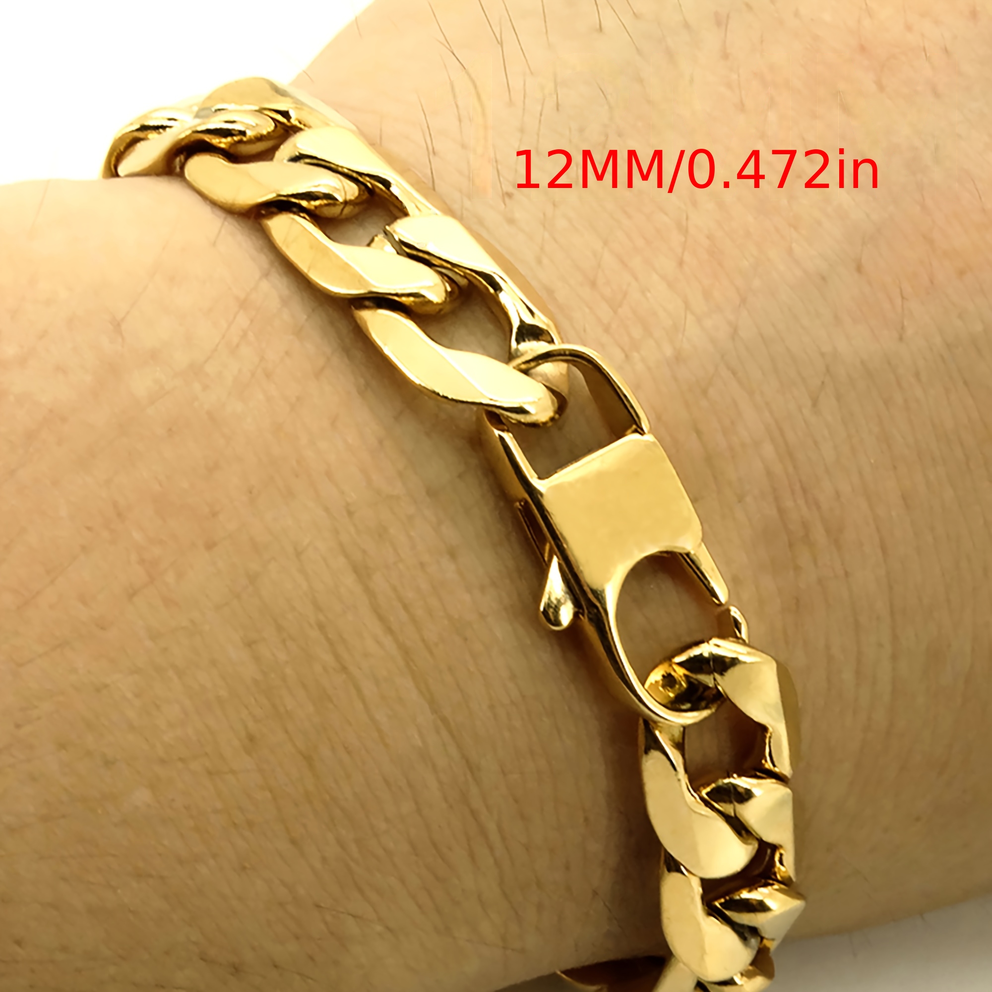 1 Golden Bracelet, 18K Golden Plated Plated, Bright and Shiny, 12mm Hexagon Cut Polished, 8-Inch Miami Cuban Link Chain, High-Quality 304 Stainless Steel, Mirror Finish, Unique Cowboy Clasp Design, Unisex, Easy to Wear, Fashionable and Elegant