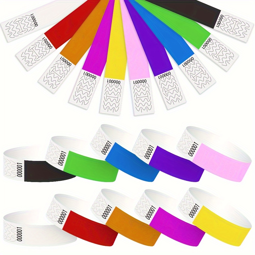 1pc Tyvek Wristbands For Events Comfortable Tear Resistant Paper Bracelets ID Wrist Bands For Concerts Festivals Admission Party Identification Number Marker Wristbands VIP Hand Wrist - 10 Colors