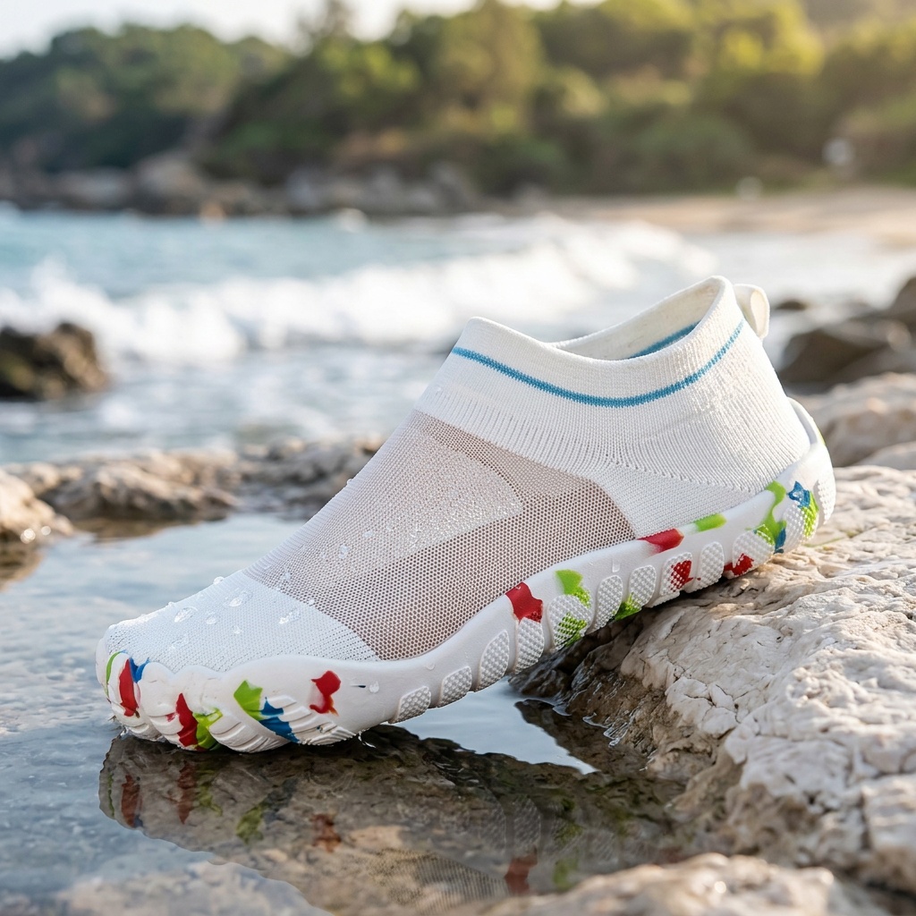 Women's Beach Shoes, Solid Color Stretchy Quick-Dry Water Shoes with Breathable Fabric Upper and EVA Sole, Soft-Soled Sneakers for Indoor Yoga and All Seasons, Suitable for Swimming and Water Activities, Swim Shoes - Image 10