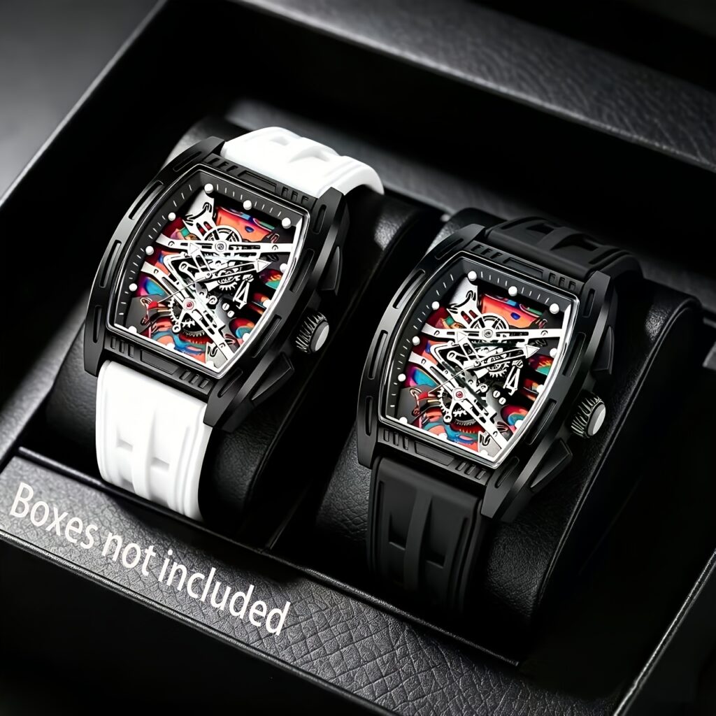 2pcs Set Men's Multifunctional Fashion Silicone Strap Quartz Watch, Available with Multi-Color Dials, a Must-Have for Mature Men, Suitable for Daily Outings, an Ideal Choice for Valentine's Day, Easter, Halloween, Ramadan, Christmas, and Birthday