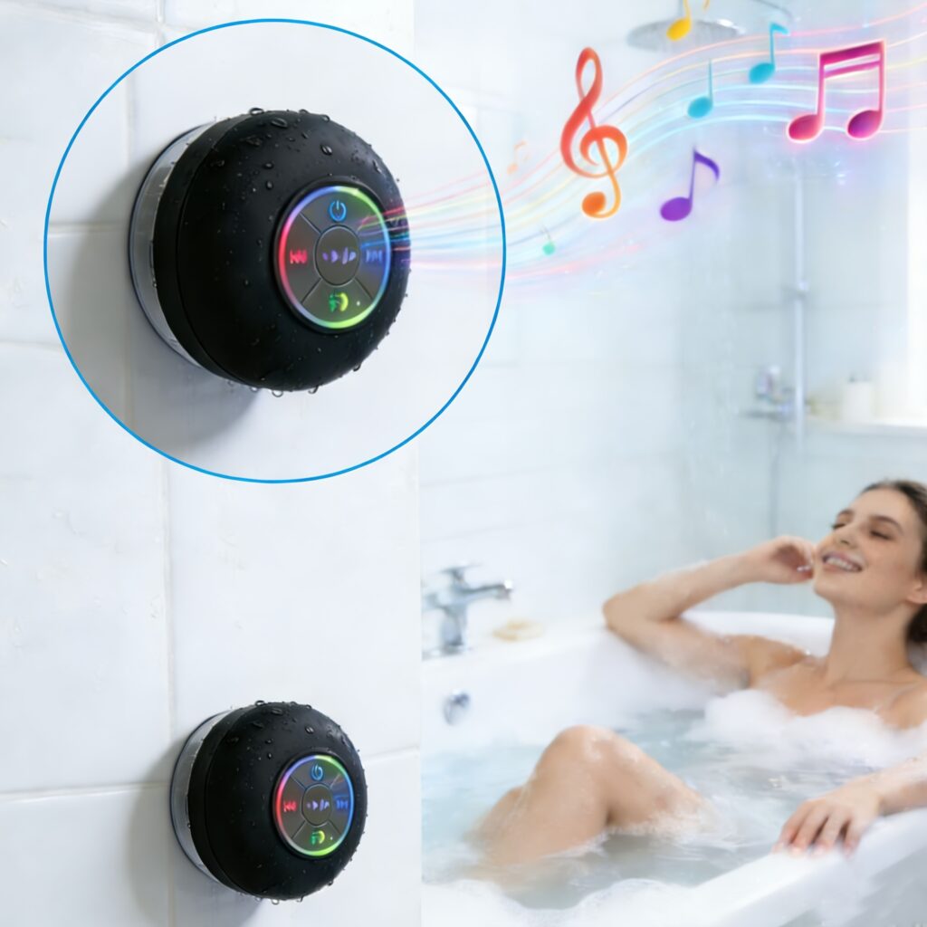 CUKBUG Wireless Speaker with Suction Cup Mount, IPX4 Shower Speaker Compatible for Smartphones/Tablets, - Portable Sound System for Bathroom, Pool, Car, Beach, Outdoor, Built-in Mic & for Parties (No Dock)