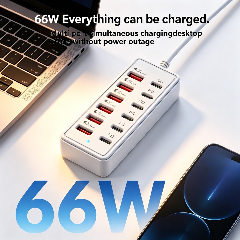 New 66W Super Fast Charging 12-In-1 Type-C Multiport Adapter Splitter, Compatible for Simultaneous Charging of Multiple Mobile Phones, Laptops, USB Hubs, Tablets, Printers, Hard Drives And External Hard Disks, Computers